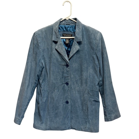Jackets & Blazers - Vtg Dialogue Genuine Leather Jacket Women Medium Blue Suede Blazer Style